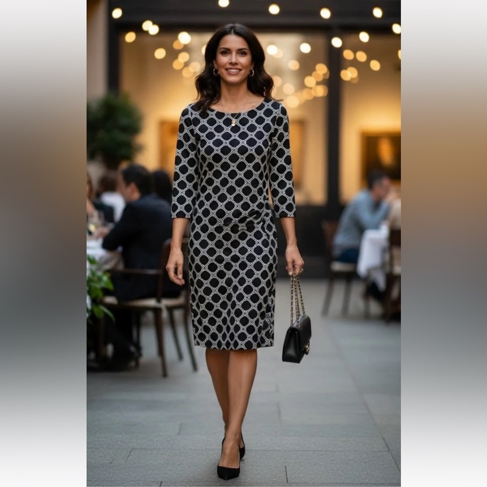 Lauren Ralph Lauren Black & White Geometric Chain Link Dress (Size 10)